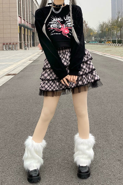 Falda Plisada Harajuku Cuadros Picante con Encaje Japonés Rosa - Image 5
