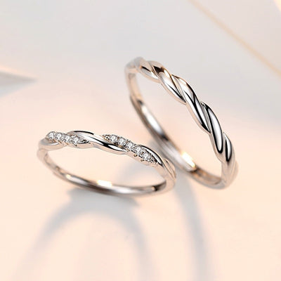 Anillo de Pareja en Plata 925 con Ondas de Agua y Micro Incrustaciones - Image 4