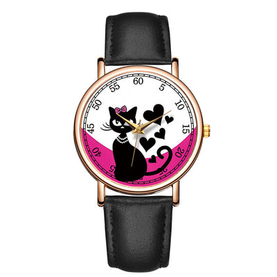 Reloj de cuarzo con diseño de gato, casual elegante, oro rosado con detalles en polvo - Image 7