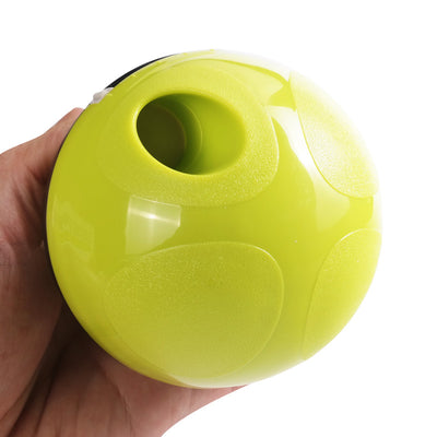 Lime green and transparent egg-shaped pet food dispenser toy, 100mm wide and 117mm tall, for slow feeding. - Image 3