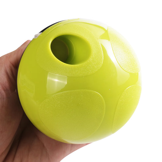 Lime green and transparent egg-shaped pet food dispenser toy, 100mm wide and 117mm tall, for slow feeding. - Image 3