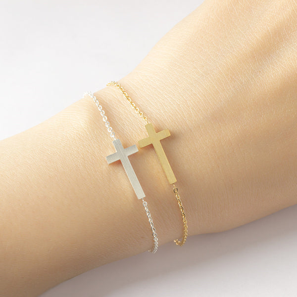 Pulsera Cruz Religiosa Plata Oro Acero Inoxidable - Regalo Dama de Honor