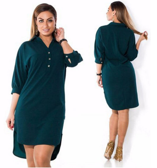 Vestido Camisero Talla Grande con Corte Irregular - Image 4