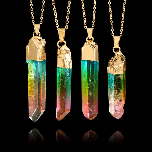 Colgante de Cristal Mixto Cilíndrico con Borde Dorado