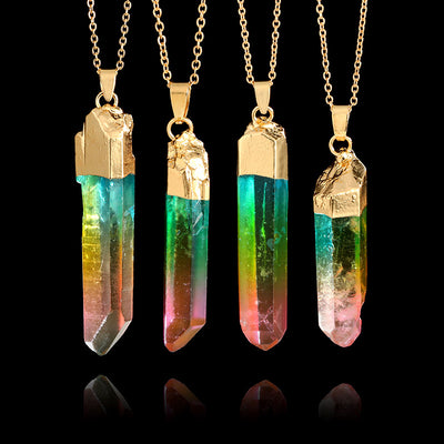 Colgante de Cristal Mixto Cilíndrico con Borde Dorado