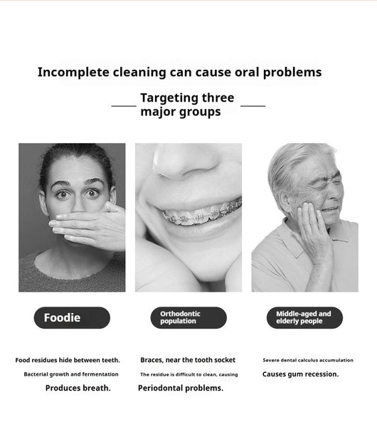 Pink portable electric oral irrigator with clear water tank and four nozzles, highlighting adjustable pressure and pulse mode. - Image 11