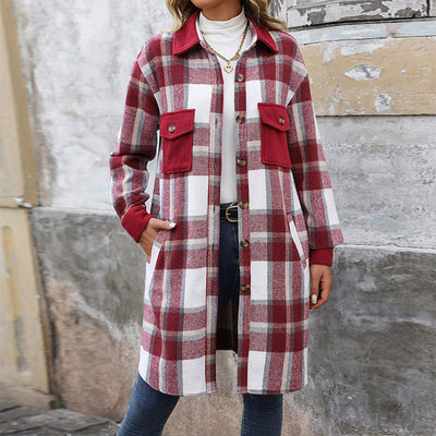 Abrigo Largo de Cuadros Cepillado con Bolsillos - Chaqueta de Invierno para Mujer - Image 3