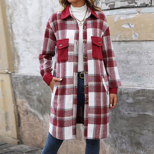 Abrigo Largo de Cuadros Cepillado con Bolsillos - Chaqueta de Invierno para Mujer - Image 3