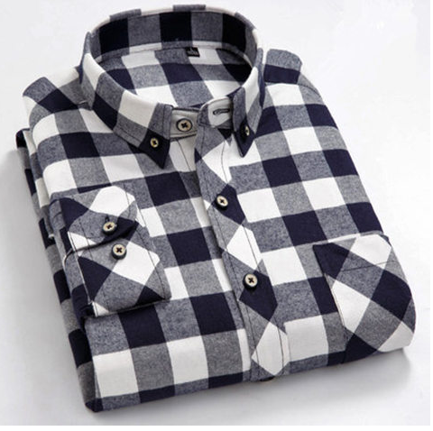 Camisa de Algodón a Cuadros para Hombre Talla Grande - Manga Larga Clásica
