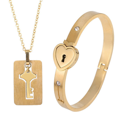 Conjunto de Joyas para Pareja de Acero de Titanio - Pulsera de Candado y Collar de Llave - Image 18