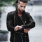 Slim Fit Motorcycle Leather Jacket with High Collar and Reinforced Seams