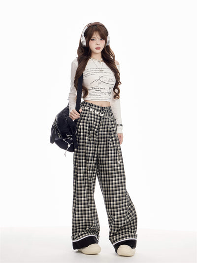 Pantalón Cuadros Mujer Cintura Alta Recto Holgado - Image 23