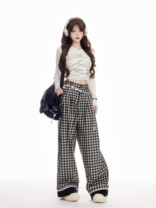 Pantalón Cuadros Mujer Cintura Alta Recto Holgado - Image 23