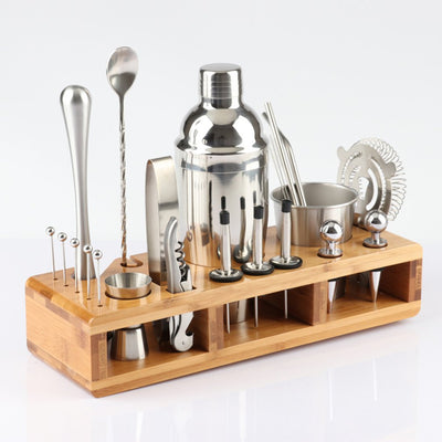 Set Profesional de Herramientas para Bartender con Soporte de Madera