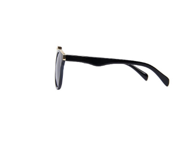 Black cat-eye sunglasses with gold accents and orange-yellow mirrored lenses on a white background. - Image 12