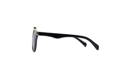 Black cat-eye sunglasses with gold accents and orange-yellow mirrored lenses on a white background. - Image 12