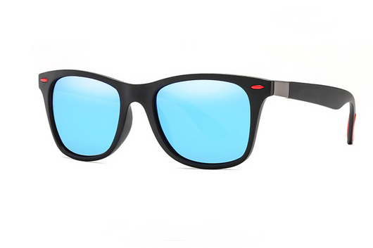 Black Wayfarer-style men's polarized sunglasses with dark gray lenses and a subtle silver accent on the temples. - Image 6