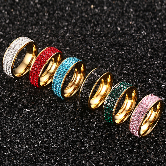 Anillo de Acero Titanio con Diamantes Brillantes - Joya Premium Full Diamond