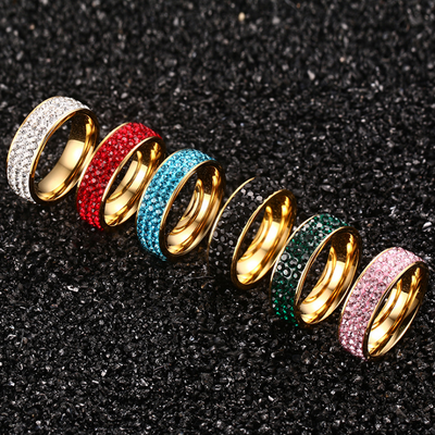 Anillo de Acero Titanio con Diamantes Brillantes - Joya Premium Full Diamond