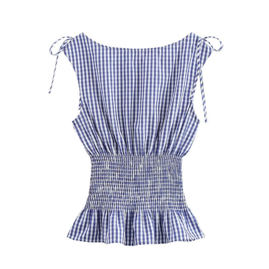 Blusa Ajustada de Cintura Controlada Estilo Europeo