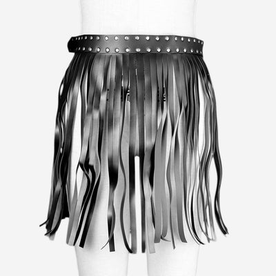 Falda Negra de Cuero con Flecos y Cinturón - Image 11