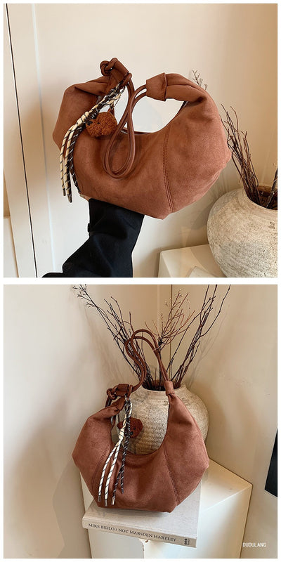 Bolso Bandolera Retro de Gamuza y Forro Polar - Minimalista de Gran Capacidad - Image 9