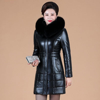 Chaqueta de Plumón en Cuero Genuino para Mujeres Maduras - Image 13