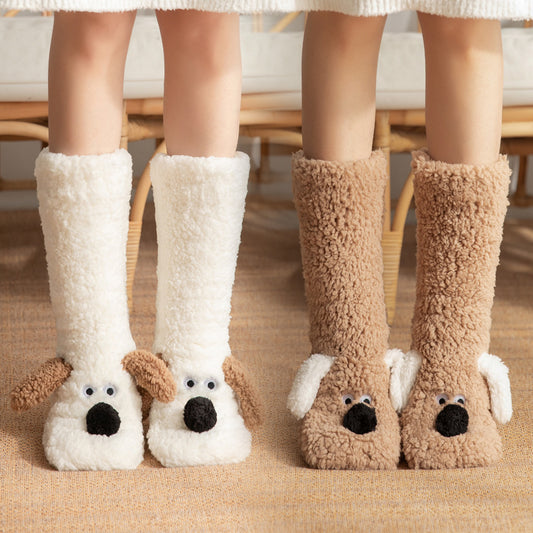 Calcetines Térmicos Antideslizantes con Diseño de Perrito para Mujer