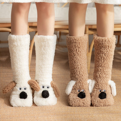 Calcetines Térmicos Antideslizantes con Diseño de Perrito para Mujer