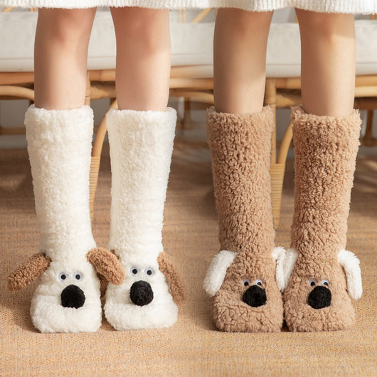 Calcetines Térmicos Antideslizantes con Diseño de Perrito para Mujer