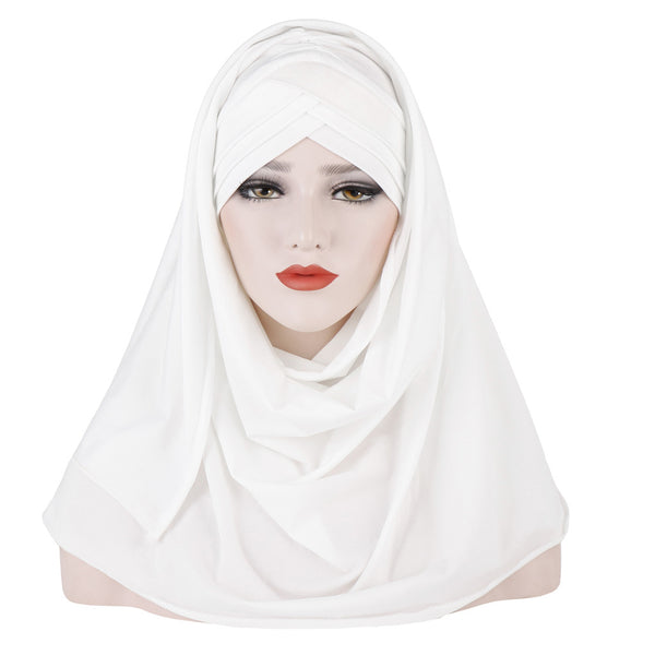 Hijab Elegante de Seda Monócromo con Parche para Damas Musulmanas