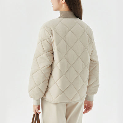 Abrigo Acolchado Rombo para Mujer - Chaqueta Ligera Cálida con Cuello Redondo y Bolsillos - Image 12