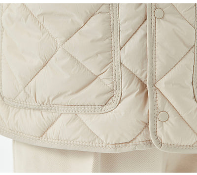 Abrigo Acolchado Rombo para Mujer - Chaqueta Ligera Cálida con Cuello Redondo y Bolsillos - Image 15