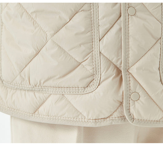 Abrigo Acolchado Rombo para Mujer - Chaqueta Ligera Cálida con Cuello Redondo y Bolsillos - Image 15