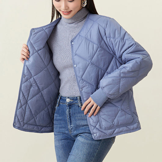 Abrigo Acolchado Rombo para Mujer - Chaqueta Ligera Cálida con Cuello Redondo y Bolsillos - Image 21