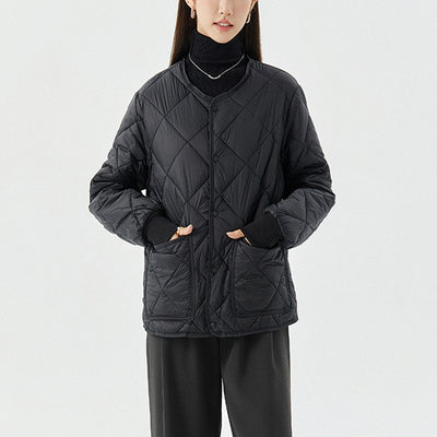 Abrigo Acolchado Rombo para Mujer - Chaqueta Ligera Cálida con Cuello Redondo y Bolsillos - Image 7