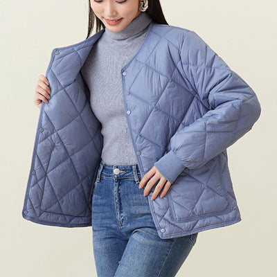 Abrigo Acolchado Rombo para Mujer - Chaqueta Ligera Cálida con Cuello Redondo y Bolsillos - Image 8