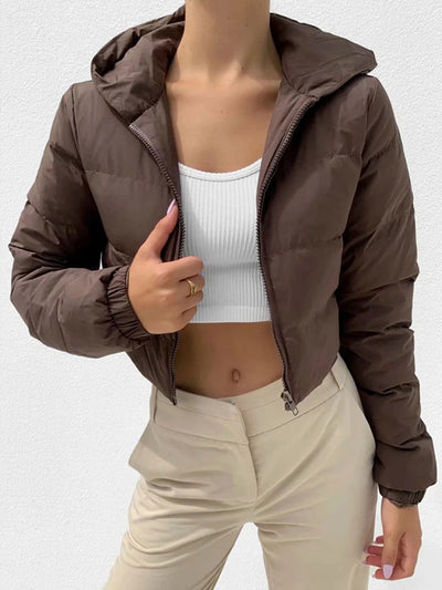 Abrigo Corto con Capucha y Cierre Mandela para Invierno - Chaqueta de Mujer - Image 10
