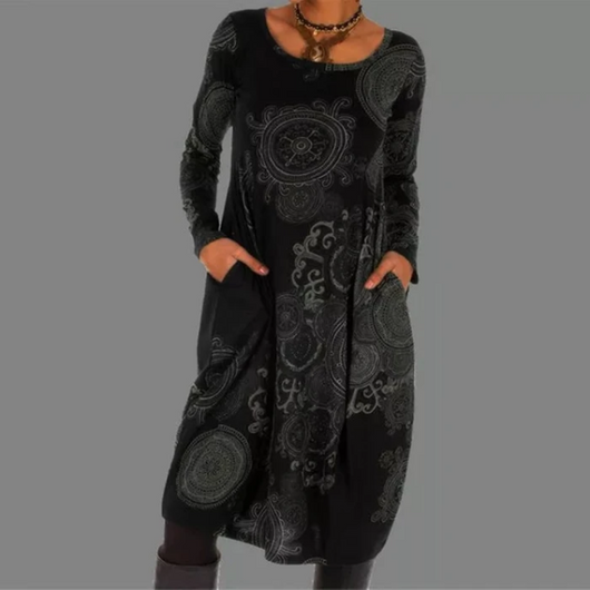 Vestido Holgado Estampado Cuello Redondo Manga Larga - Image 6