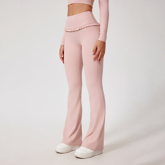 Pantalones Yoga Levantacaderas de Cintura Alta con Encaje Nude