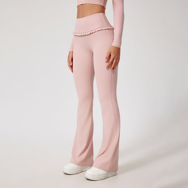 Pantalones Yoga Levantacaderas de Cintura Alta con Encaje Nude