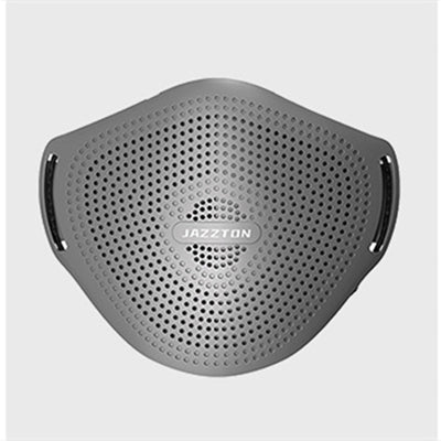 Light blue dust mask with perforated design and central breathing valve, worn by a woman. - Image 3