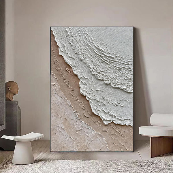 Cuadro Abstracto Olas del Océano - Pintura al Óleo Texturizada Estilo Wabi-Sabi