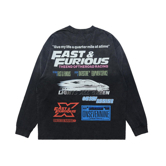 Camiseta Estampada Motociclista Manga Larga Teñida al Lavado - Image 3