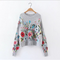 Suéter Tejido con Bordado Floral para Mujer - Cuello Redondo Oversize