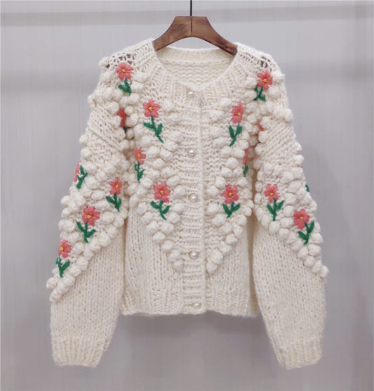 Abrigo Suéter con Bordado Floral para Mujer - Image 2