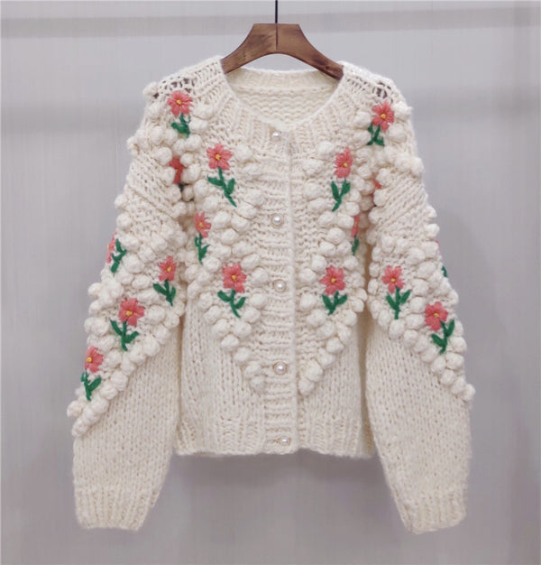Abrigo Suéter con Bordado Floral para Mujer