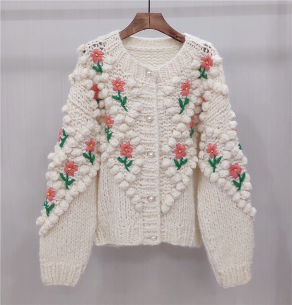 Abrigo Suéter con Bordado Floral para Mujer