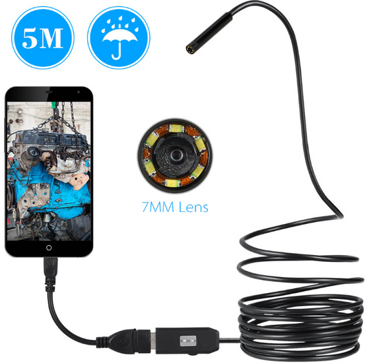 Cámara de Inspección Endoscópica USB OWSOO 7mm con 6 LED, Cable de 5M Impermeable para Android OTG