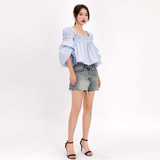 Blusa Cuello Francés con Mangas Abullonadas